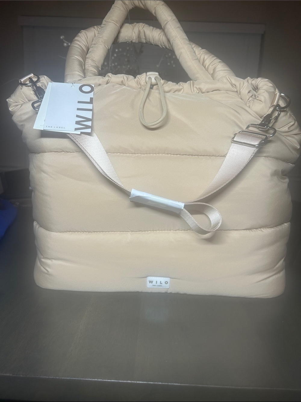 Wilo Quilted Puffer Tote Bag – Cream/Natural – NWT